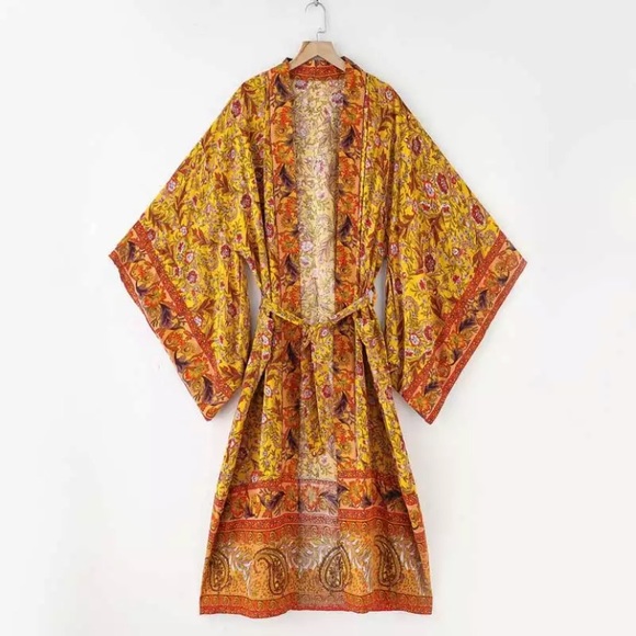 Floral & Paisley Print Kimono Bohemian Duster Wrap Coverup Top Casual - Picture 5 of 5